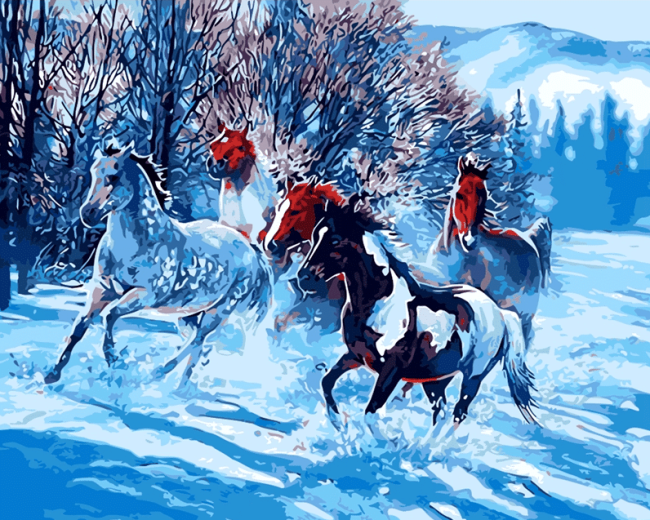 Snowy Horses Paint By Numbers