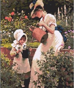 Woman and Girl with Watering Pails Paint By Numbers
