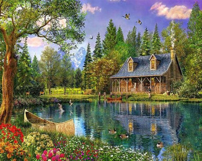 Lake Cabin Scenery Paint By Numbers