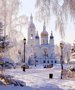 Snowy Palace Morning Scene Paint By Numbers