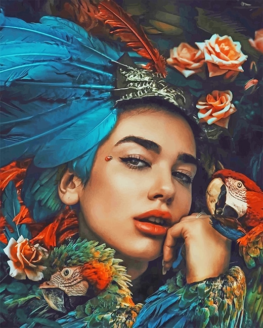 Completing Parrot Woman Abstract Art Paint By Numbers artwork