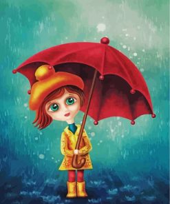 Anime Girl with Red Umbrella Paint By Numbers