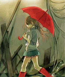 Anime Girl Red Umbrella Paint By Numbers