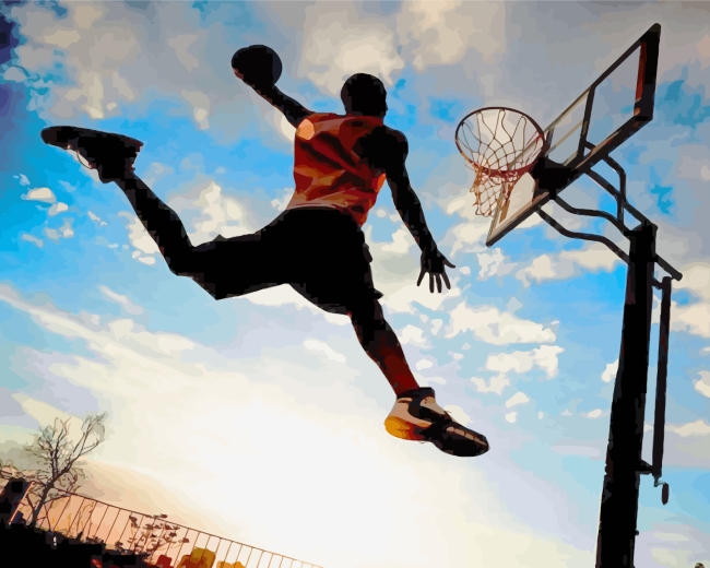 Completing Basketball Sports Silhouette Painting