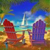 Beach Chairs and Sailboats Paint By Numbers