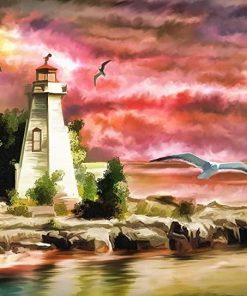 Sunset Lighthouse Landscape Paint By Numbers