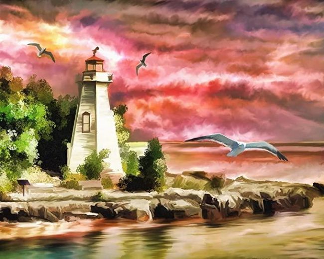 Sunset Lighthouse Landscape Paint By Numbers