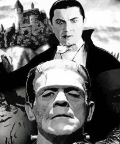 Hollywood Monsters Black and White Paint By Numbers