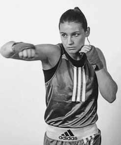 Black and White Katie Taylor Boxer Paint By Numbers
