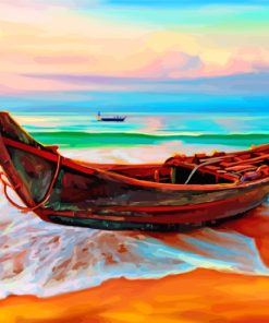 Wooden Boat by the Ocean Paint By Numbers