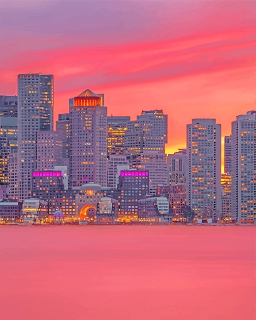 finalizing the Boston Pink Skyline Paint By Numbers artwork