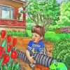 Boys in Floral Garden Paint By Numbers