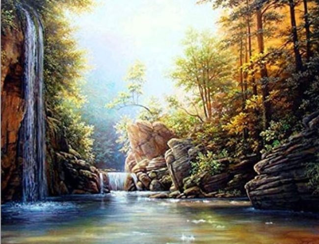 Summer Waterfall Landscape Paint By Numbers