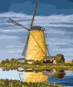 River Windmill Landscape Paint By Numbers