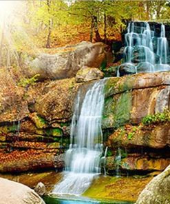 Sunlit Waterfall Landscape Paint By Numbers