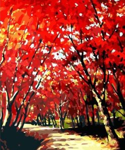 Red Tree Flower Palette Knife Paint By Numbers