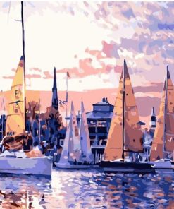 Tourist Boats Ocean Scene Paint By Numbers