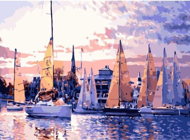 Tourist Boats Ocean Scene Paint By Numbers