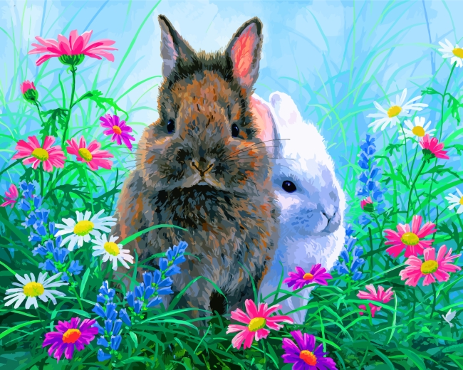 finalizing Bunnies in Garden Paint By Numbers artwork