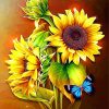 Butterfly and Sunflowers Scene Paint By Numbers