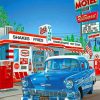 Blue Car Gas Station Paint By Numbers