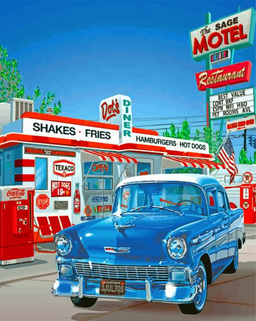 finalizing the Blue Car Gas Station artwork