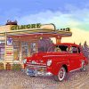 Red Car Gas Station Scene Paint By Numbers