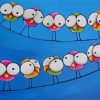 Cartoon Birds on Wire Animals Paint By Numbers
