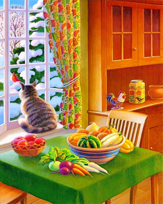 Finishing Kitten by Window Art