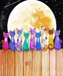 Colorful Cats Under a Full Moon Paint By Numbers