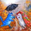 Blue Cats in Rain Paint By Numbers