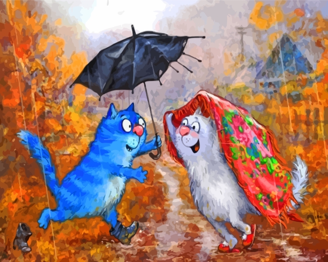 Finalizing Blue Cats in Rain artwork