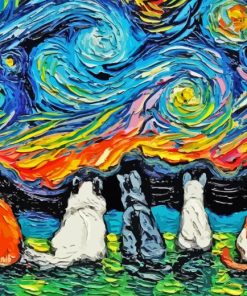 Colorful Cats Starry Night Paint By Numbers