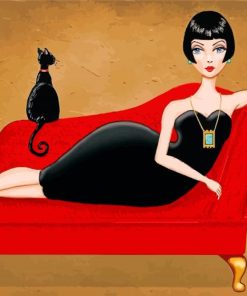 Elegant Woman and Black Cat Paint By Numbers