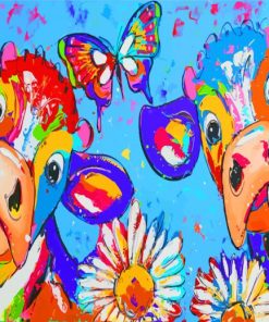Colorful Cow and Butterfly Paint By Numbers