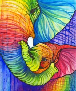 Colorful Elephant and Calf Paint By Numbers