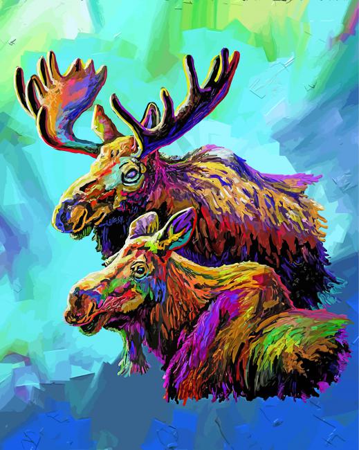 Final Moose and Calf paint by numbers artwork