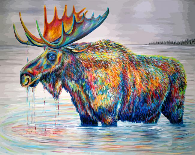 Finalizing the Colorful Moose in Pond artwork