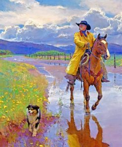 Horse and Dog Cowboy Scene Paint By Numbers
