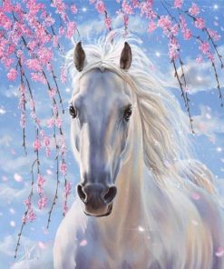 White Horse Flower Animals Paint By Numbers