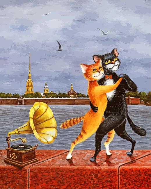 Finalizing Dancing Cats in Love artwork