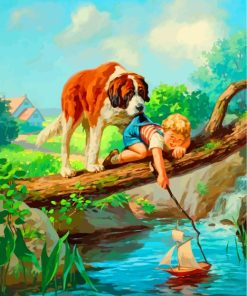 Little Boy and Dog Fun Paint By Numbers
