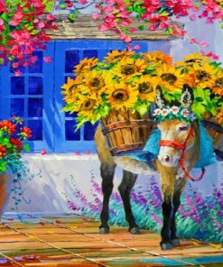 Donkey and Sunflower Scene Paint By Numbers