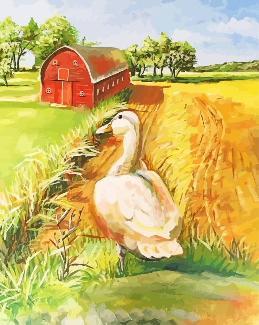 Finalizing Farm Duck Landscapes painting