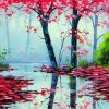 Cherry Blossom Island Landscape Paint By Numbers