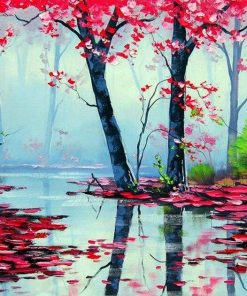 Cherry Blossom Island Landscape Paint By Numbers