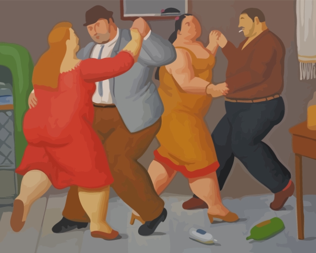 Completed Botero Fat Couples Dancing Paint By Numbers artwork
