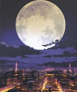 Cityscape Under Full Moon Paint By Numbers