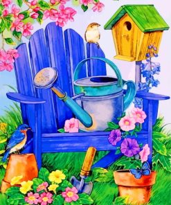 Garden Watering Pail with Birds Paint By Numbers