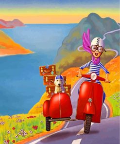 Anime Girl and Vespa Adventure Paint By Numbers